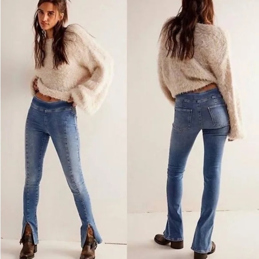 Free People Blue Double Dutch Split Skinny Jeans Size S